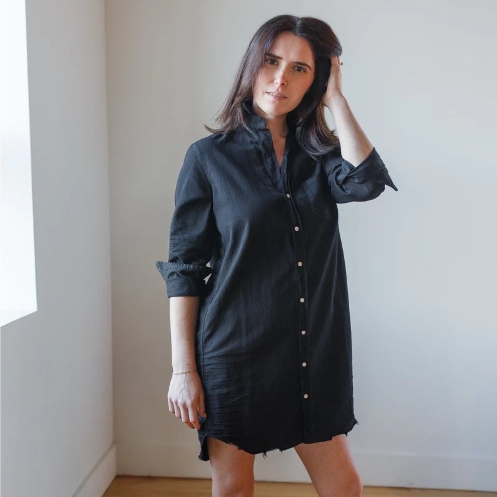 Frank & Eileen Black Long Sleeve Button-Front Shirt Dress